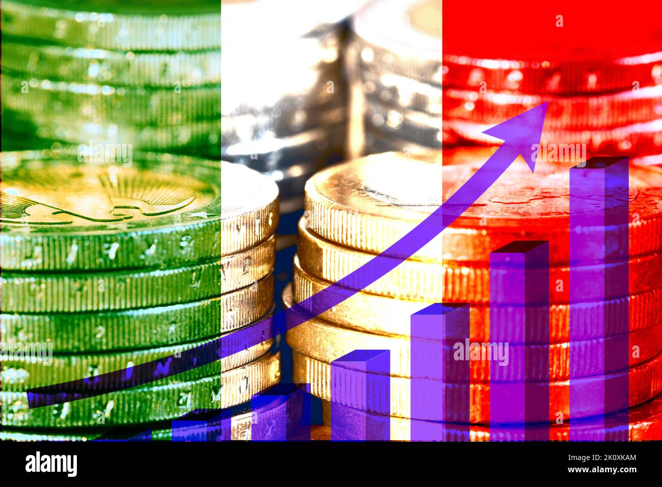 Flag of Italy and Euro coins Stock Photo