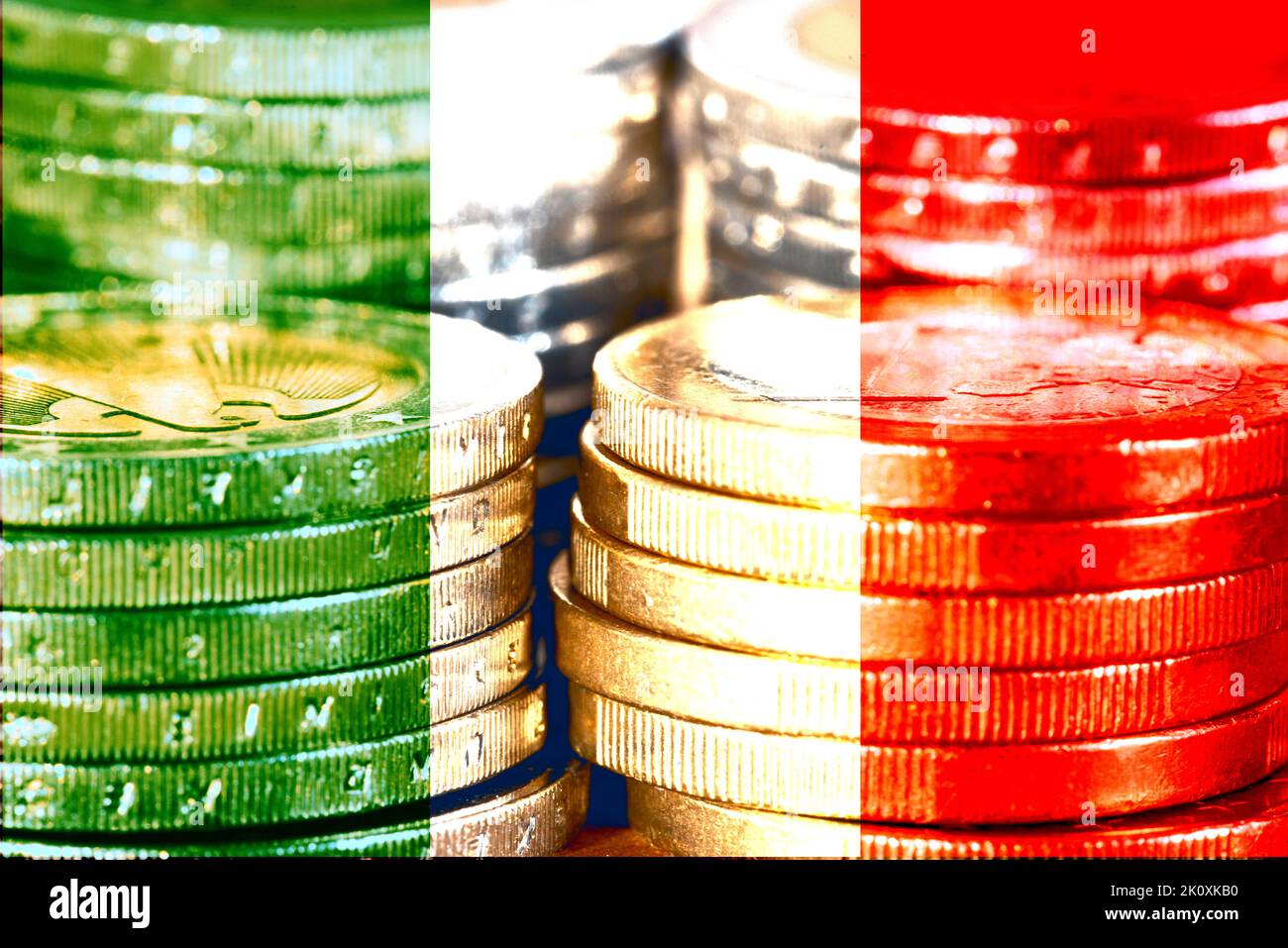 Flag of Italy and Euro coins Stock Photo