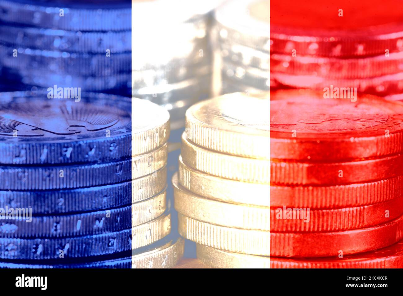 Flag of France and Euro coins Stock Photo