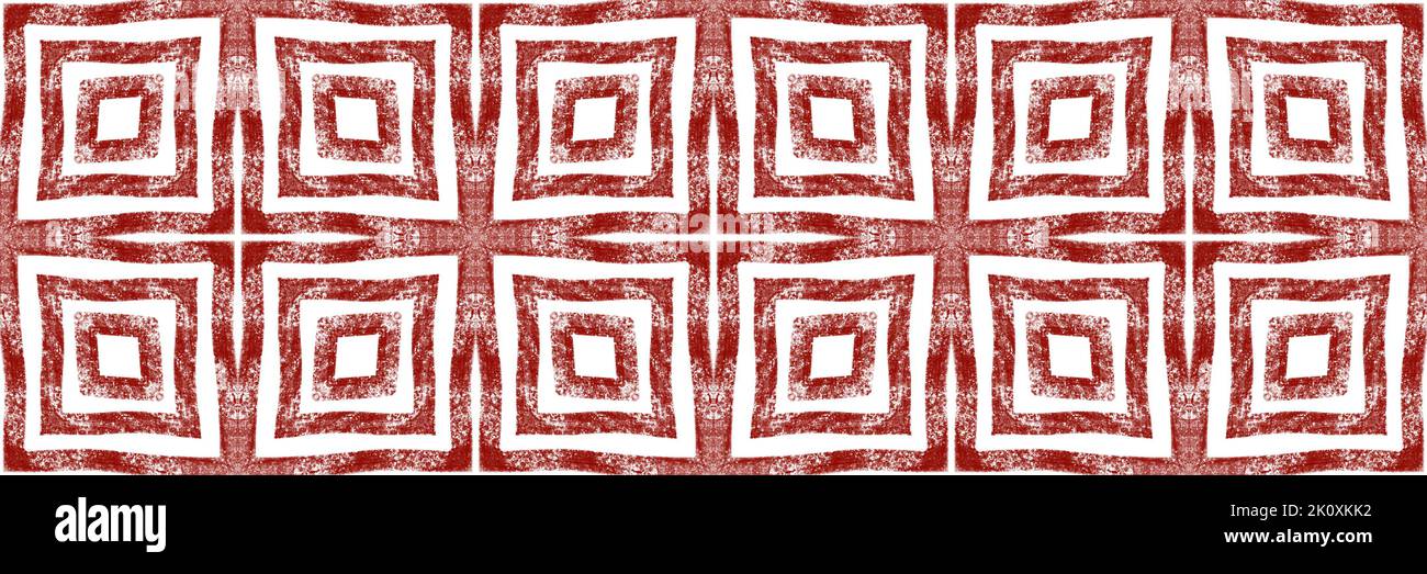 Arabesque hand drawn seamless border. Wine red symmetrical kaleidoscope background. tempting decorative design element for background. Oriental arabes Stock Photo