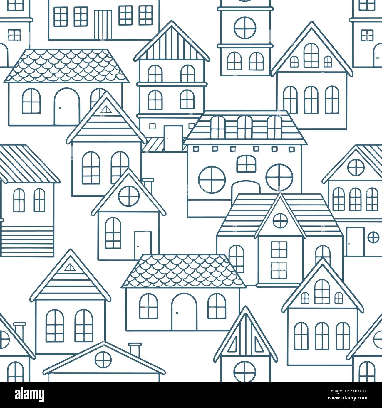 Seamless pattern of doodle houses. Great for fabric, textile vector ...