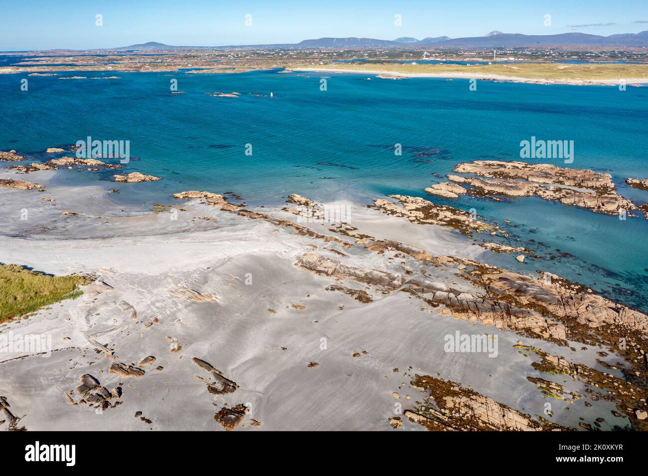 Aerial view of Clouhhcorr beach on Arranmore Island in County Donegal, Republic of Ireland. Stock Photo