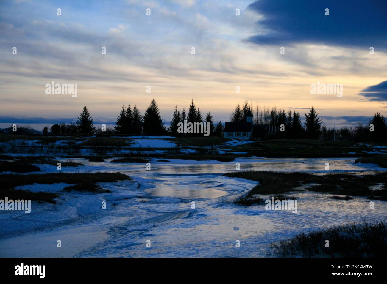 Sunset in Iceland - THINGVELLIR National Park Stock Photo