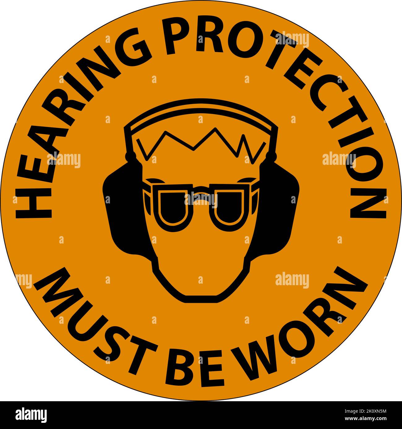 Warning Hearing Protection Must Be Worn Sign On White Background Stock