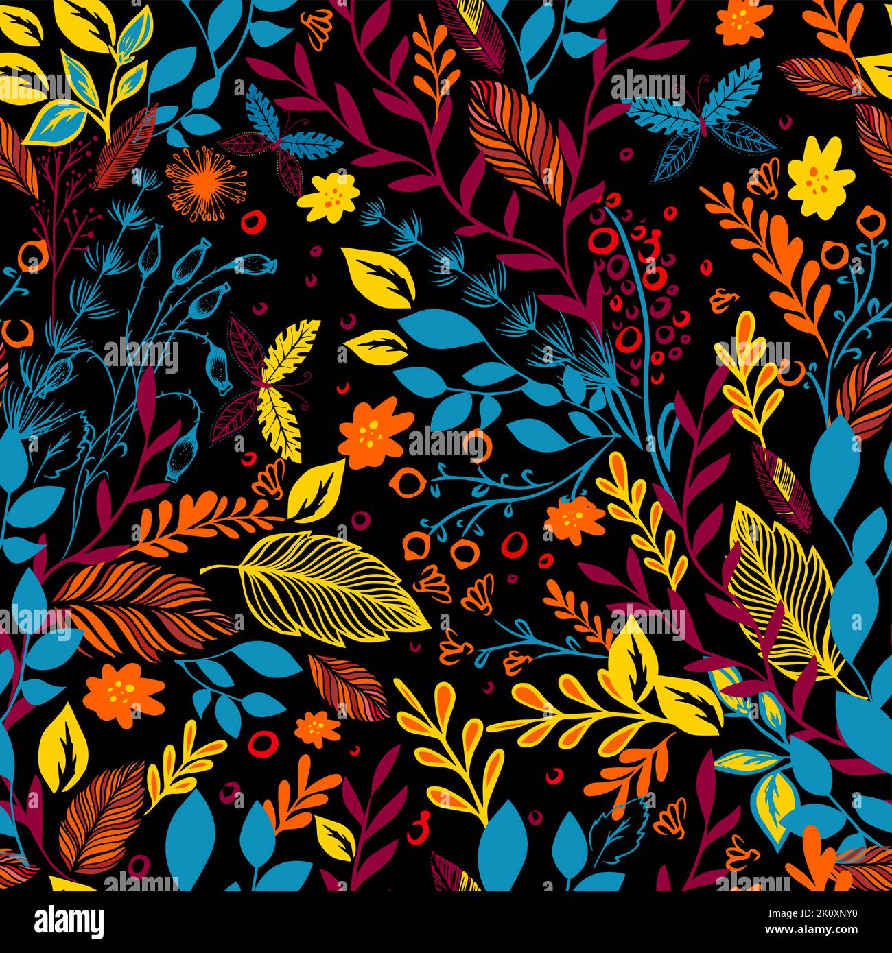 Seamless background floral pattern on a black background. Vector ...