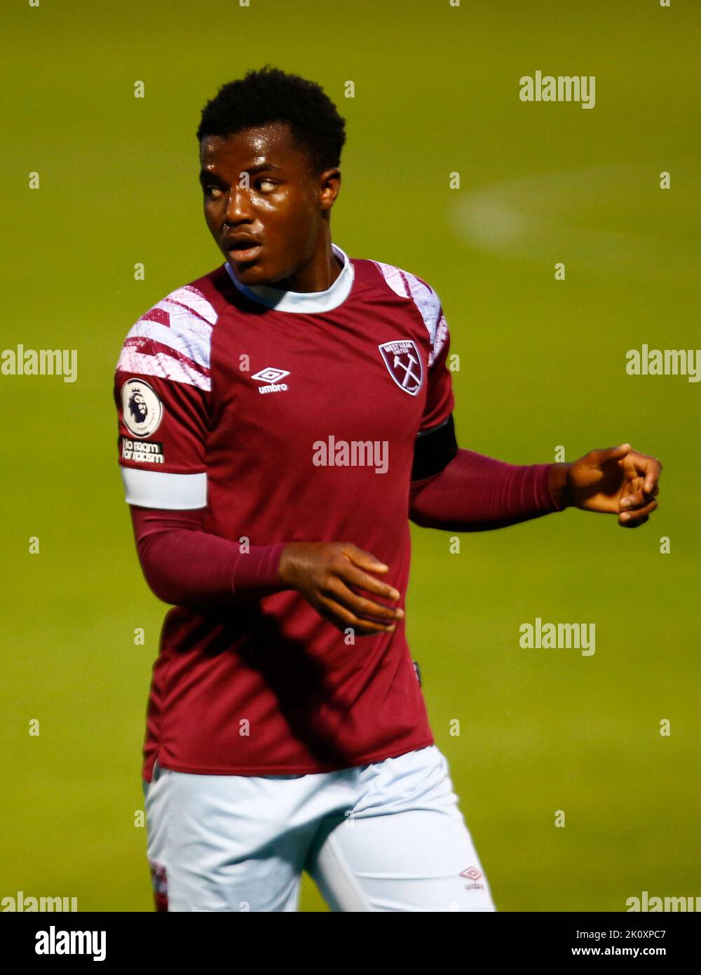 DAGENHAM ENGLAND - SEPTEMBER  13 : Levi Laing of West Ham United during Premier League International Cup match between West Ham United U21s against Sp Stock Photo