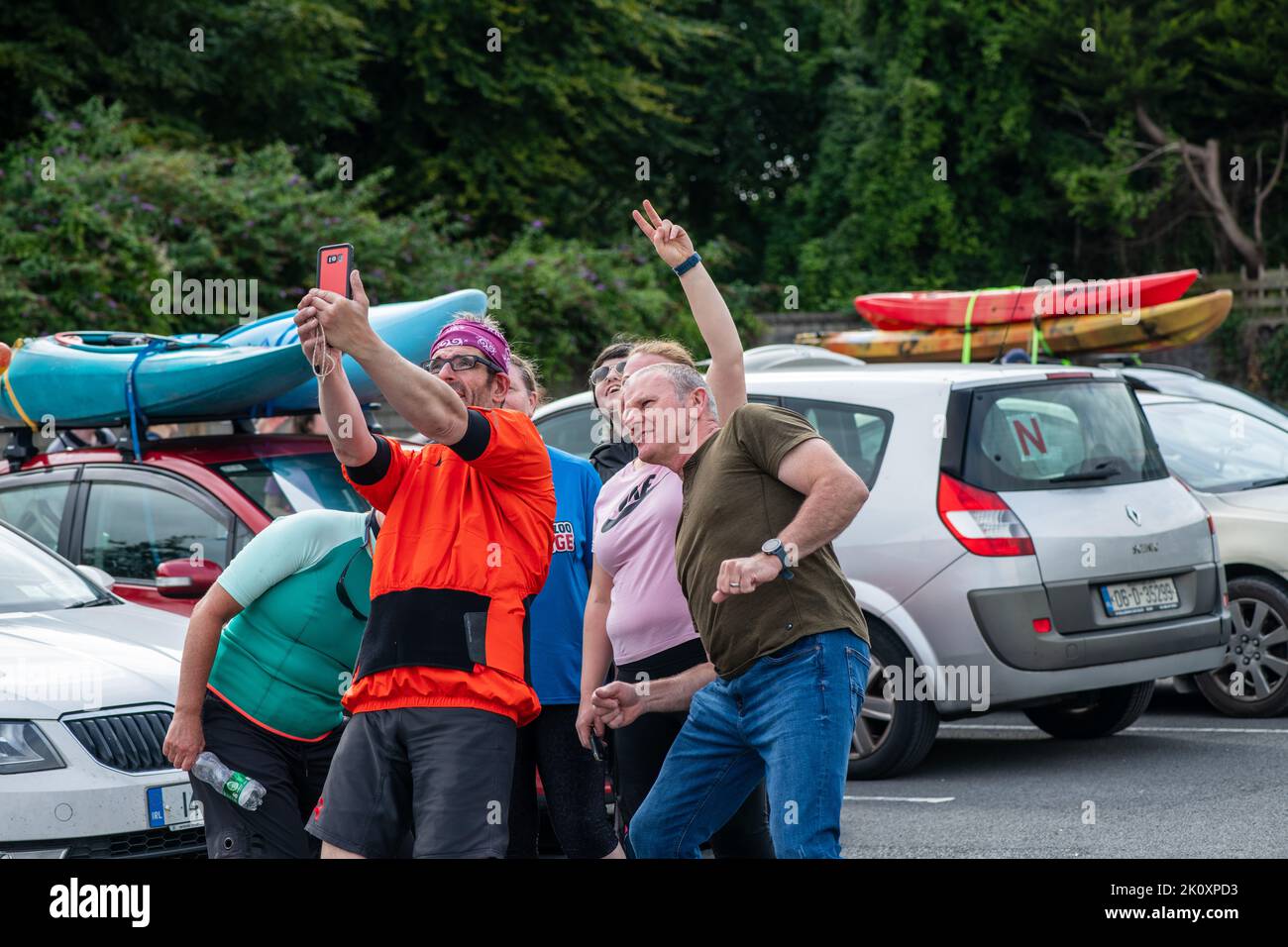 Kayaks, colorful kayaks on display for sale at small trade fair . Limerick, Ireland August,07