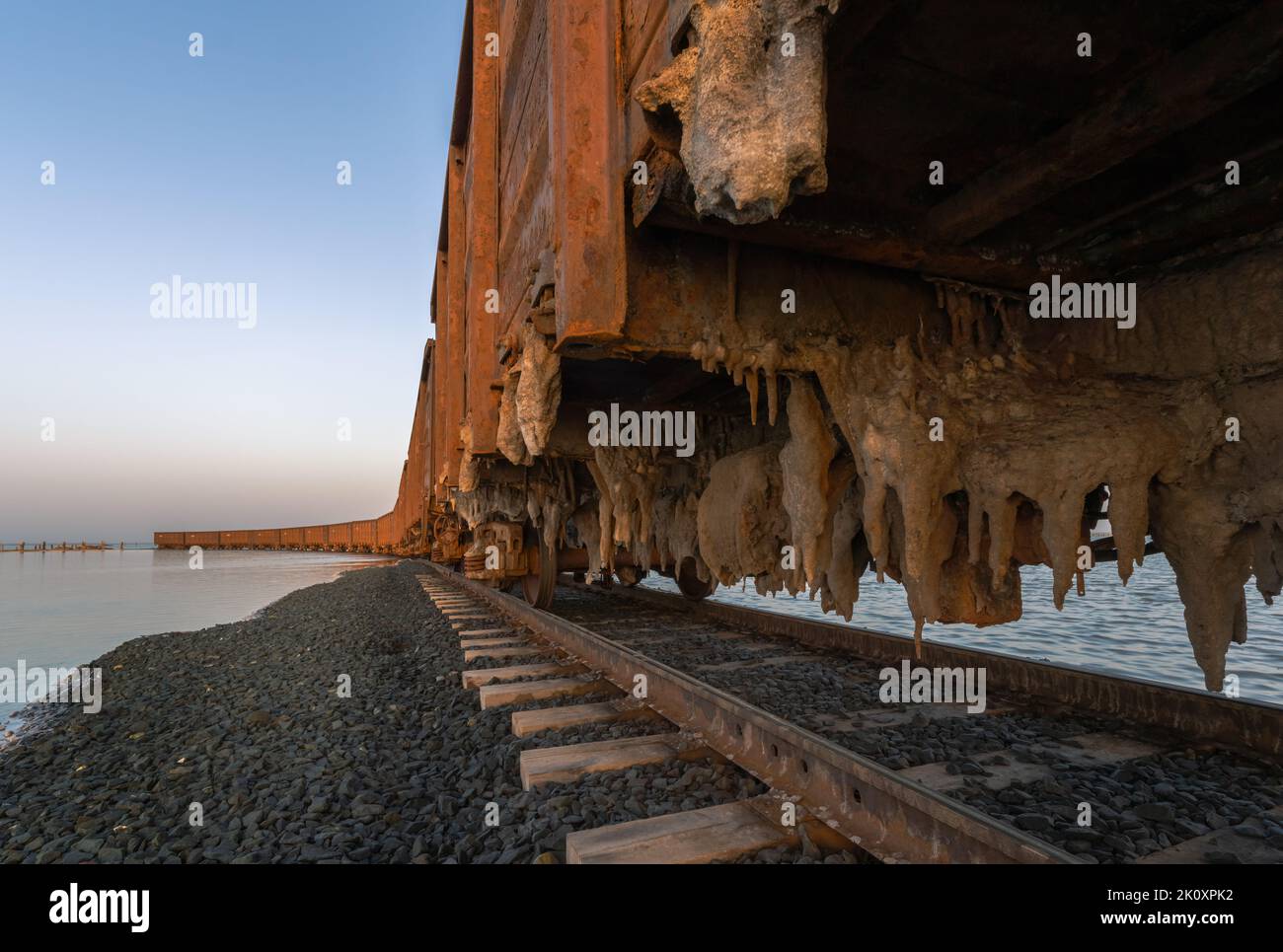 Salt mining train that transports salt extracted in Lake Baskunchak