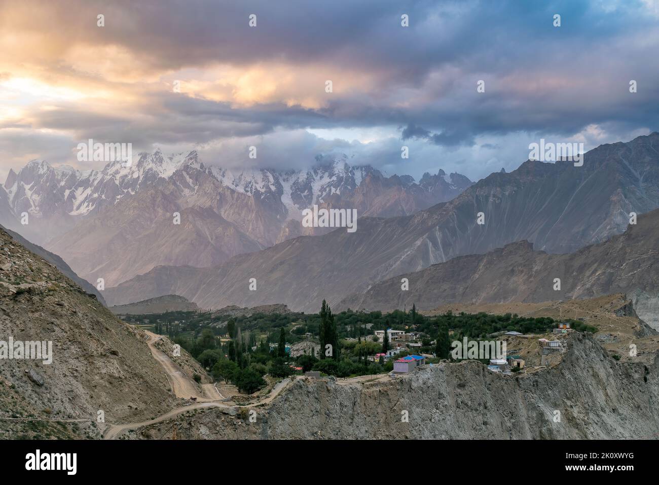A scenic view of Hopper village in Karimabad, Karakoram highway