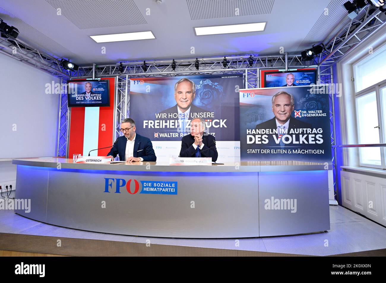 Vienna, Austria. 14th Sep, 2022. Second Poster campaign for the federal presidential election on October 9, 2022 with FPÖ Federal Party Chairman Herbert Kickl (L)  and the FPÖ candidate Walter Rosenkranz (R). Credit: Franz Perc/Alamy Live News Stock Photo