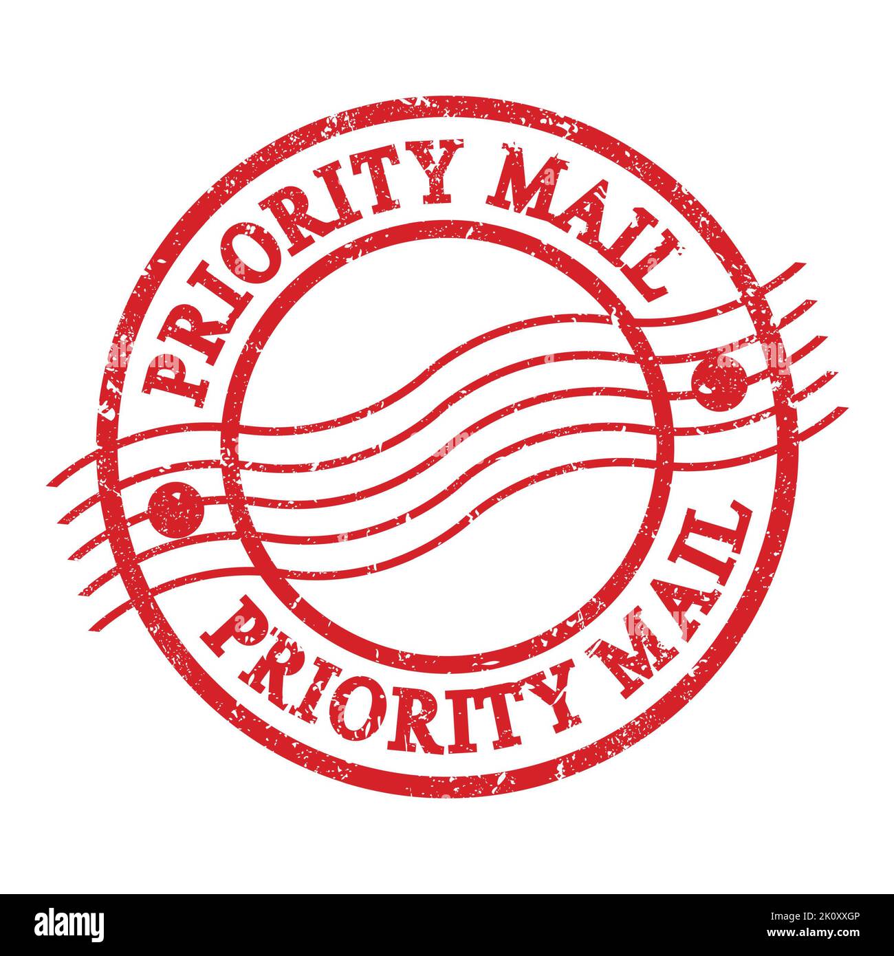 PRIORITY MAIL, text written on red grungy postal stamp Stock Photo Alamy