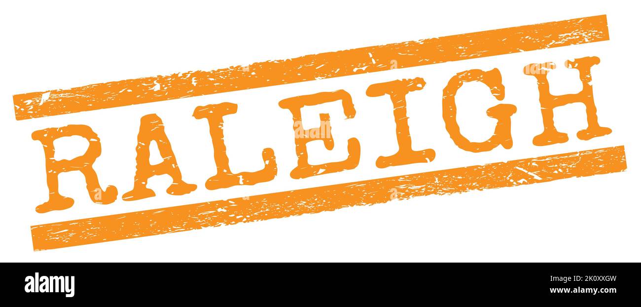 RALEIGH text written on orange grungy lines stamp sign Stock Photo - Alamy