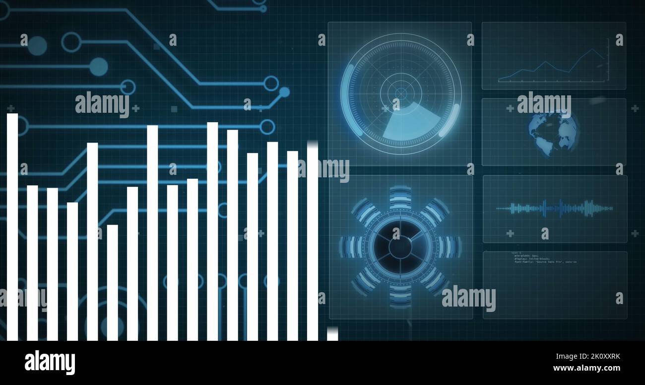Image of white circles over data processing Stock Photo