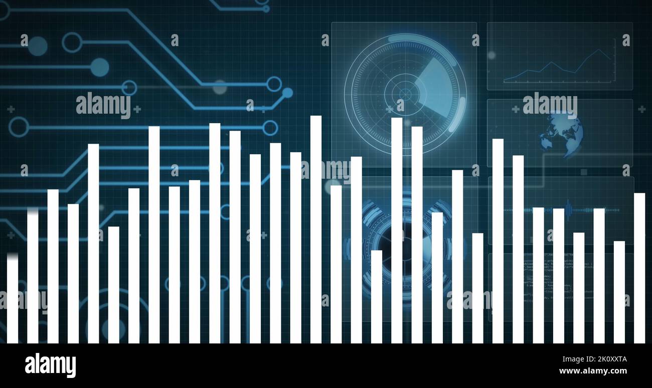 Image of white circles over data processing Stock Photo