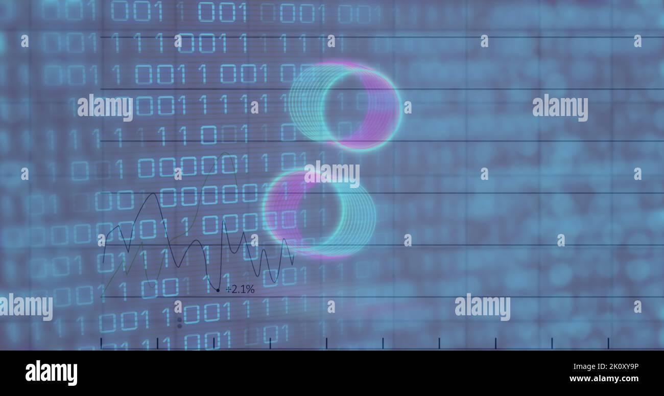 Image of data processing over circles Stock Photo