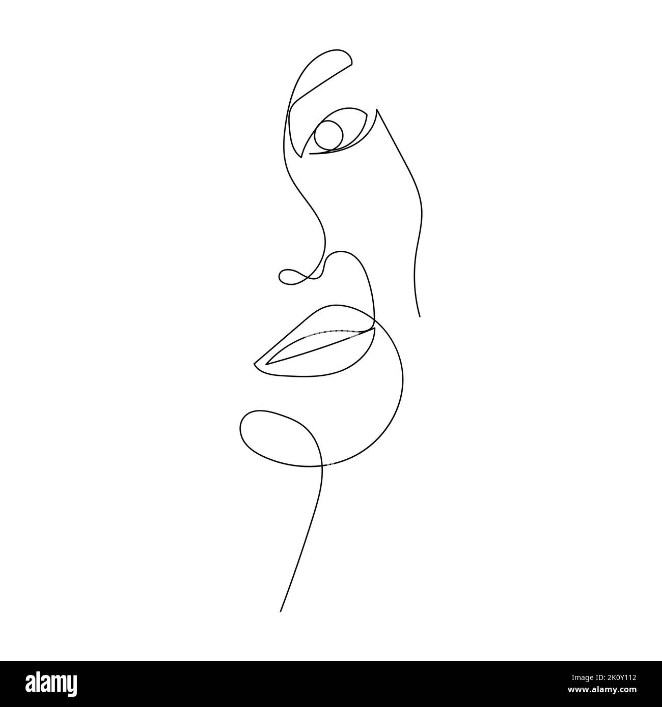 Continuous line drawing of portrait of a beautiful Woman's face ...
