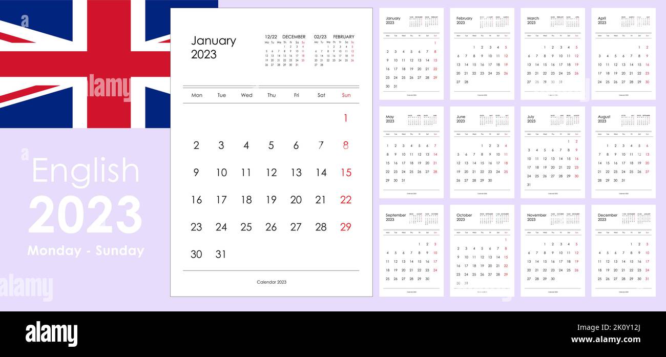 2023 calendar in simple design. Vertical boards. Week starts on Monday
