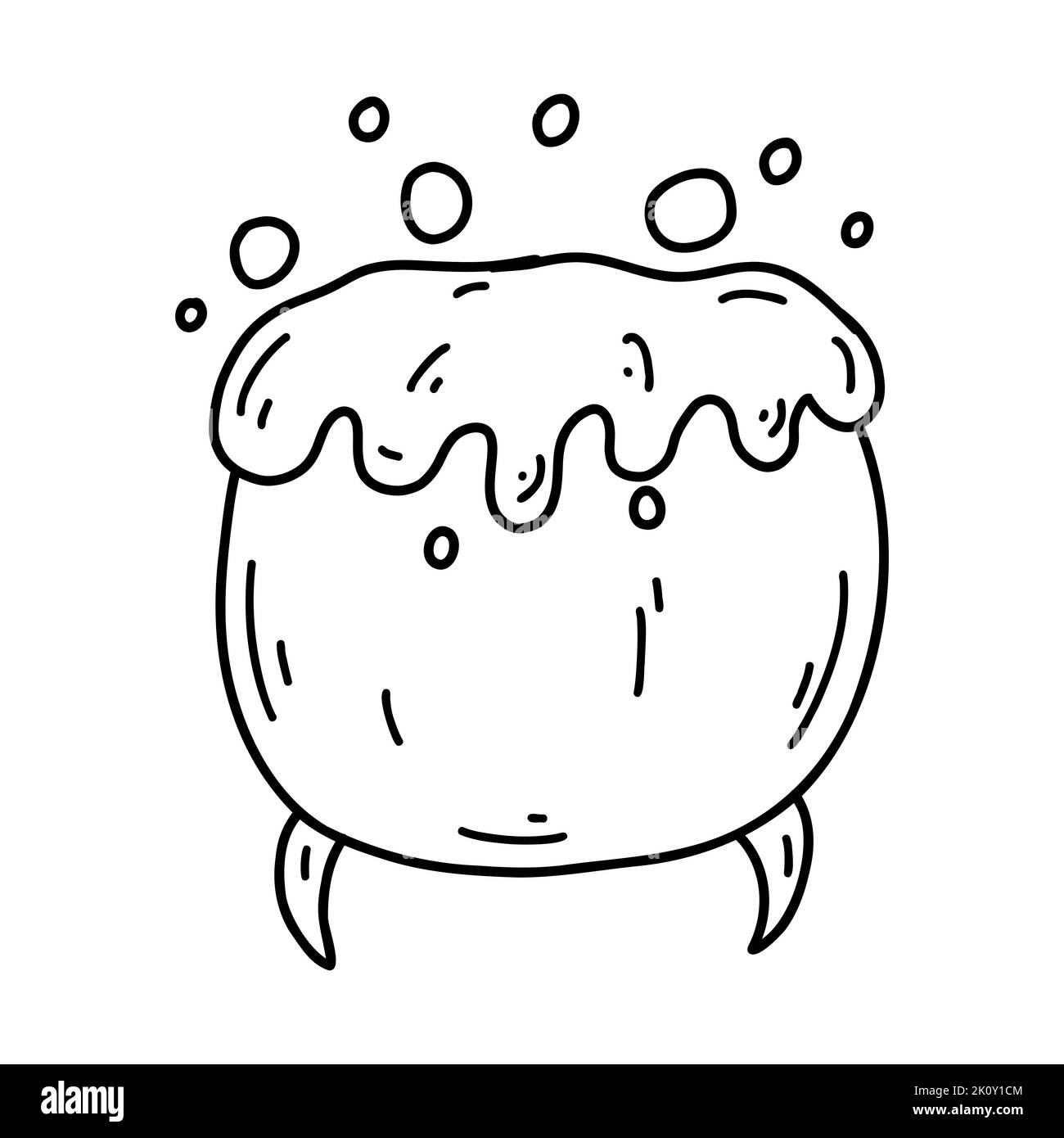 Hand drawn doodle vat with potion. Halloween cartoon element, vector