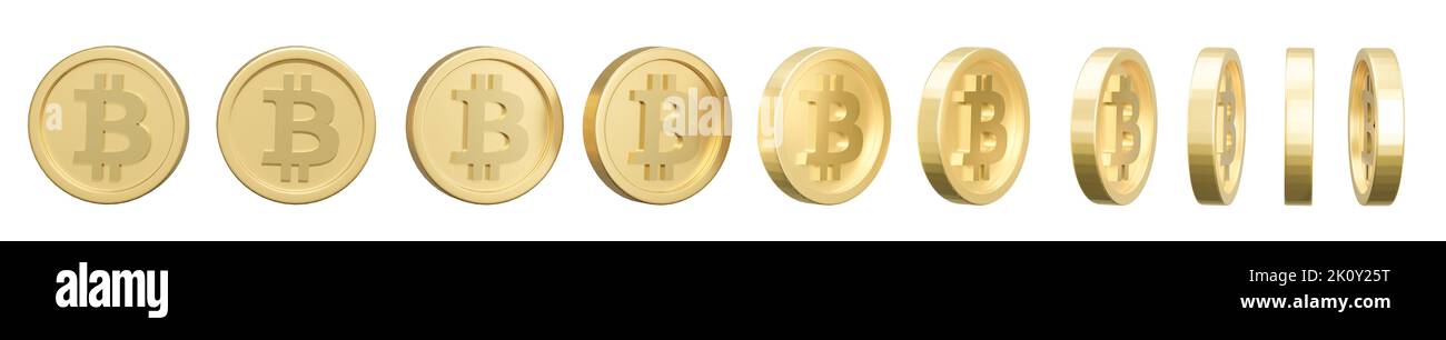Set of bitcoin in different shape on white background. 3d rendering ...