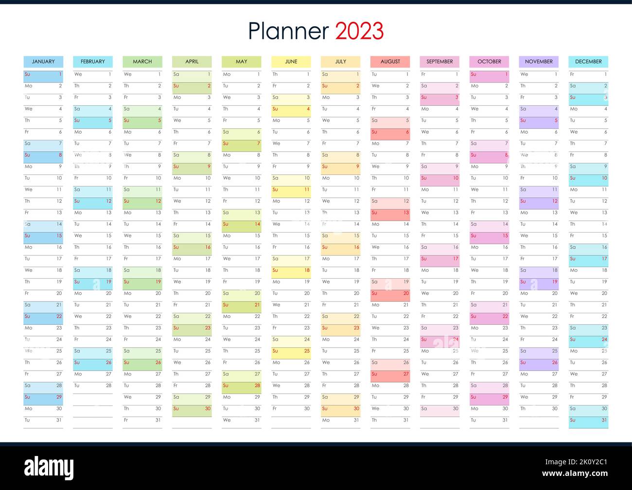 Planner calendar for 2023. Wall organizer, yearly planner template