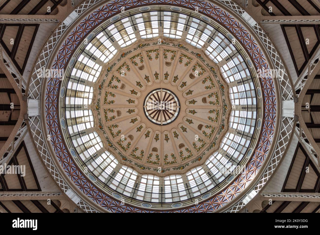 Dome interior of the the Central Market of Valencia (Mercado Central de Valencia). Stock Photo