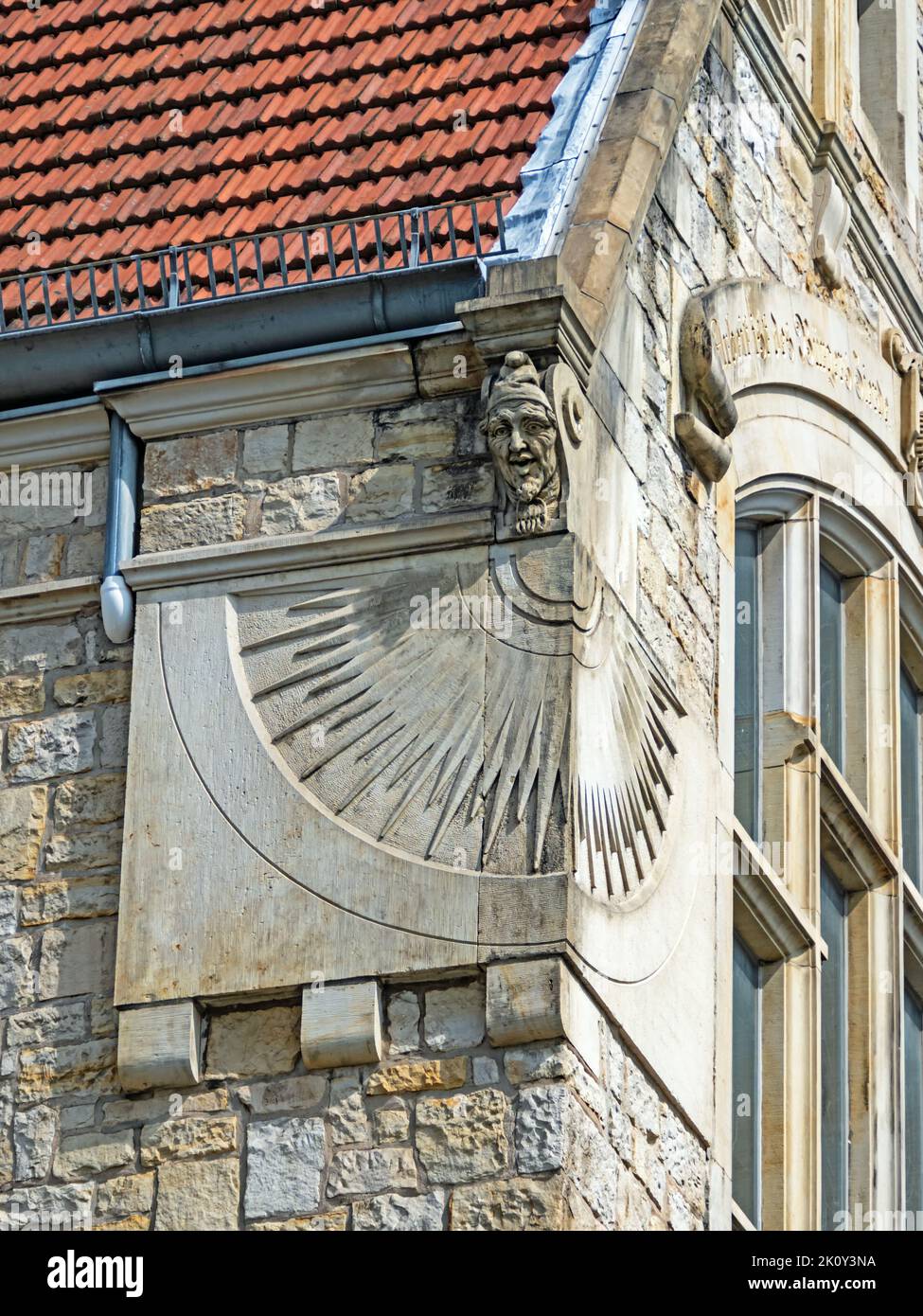 Bückeburg, Lower Saxony, Germany - 17 July 2021: Sundial on the facade of the town hall of the city of Bückeburg Stock Photo