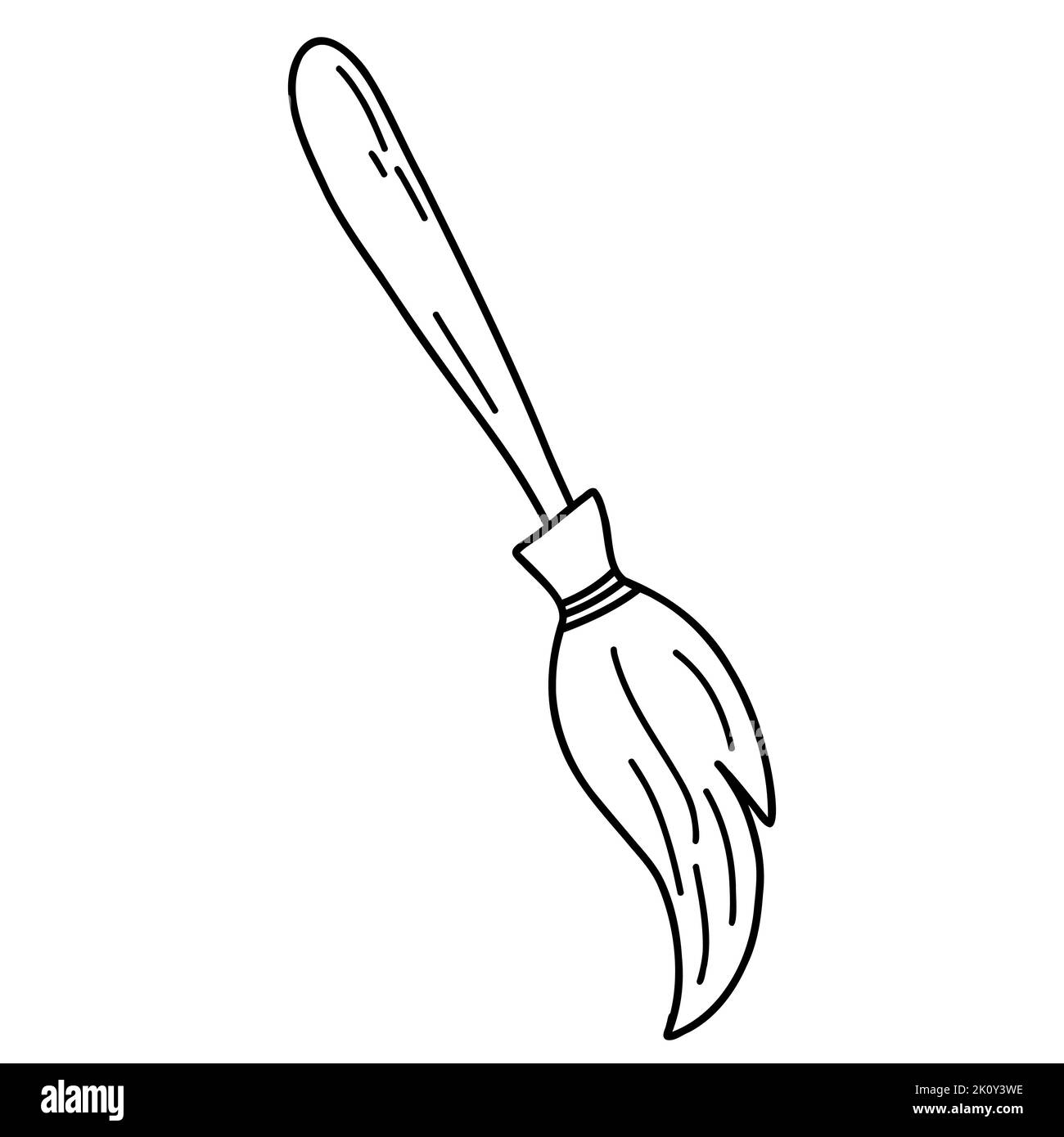 Hand drawn doodle witchs broom. Cartoon outline besom, vector sketch ...
