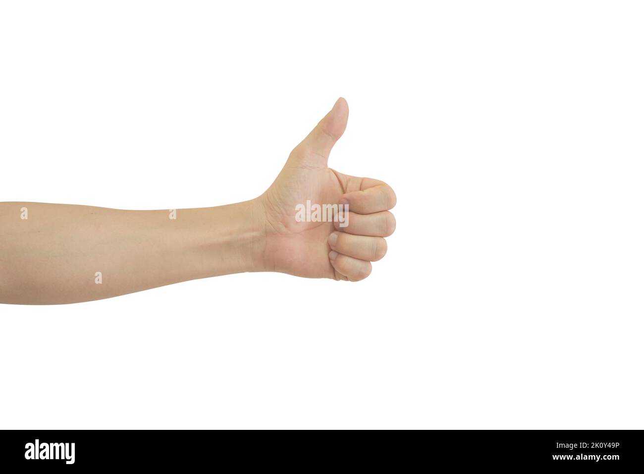 Raise your thumb isolated on white background with clipping path. Concept of who means the best, Admiration, Excellent Stock Photo