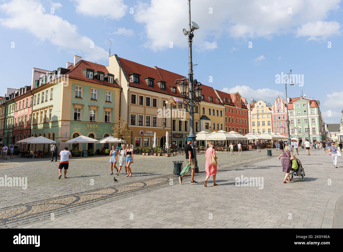 Street view of Old Town architecture, Central Market Square in Wroclaw, Poland. Stock Photo