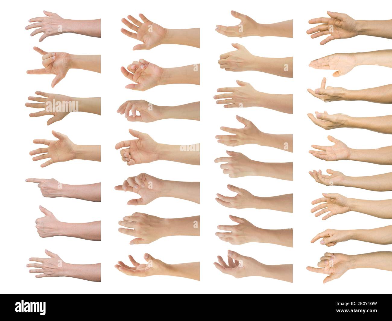 Group of Male hands gestures isolated on white background included clipping path. Stock Photo