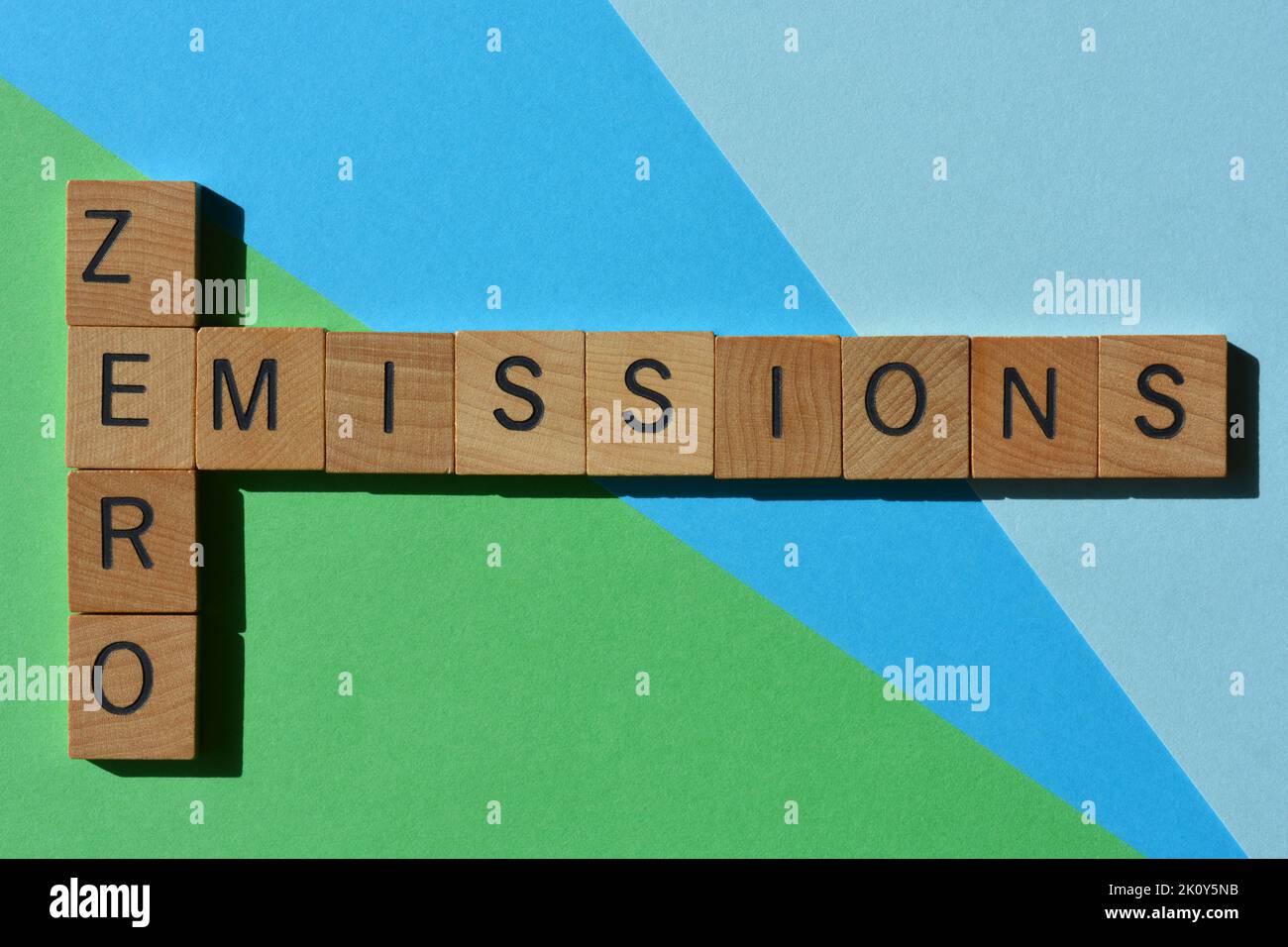 Zero Emissions, words in wooden alphabet letters in crossword form