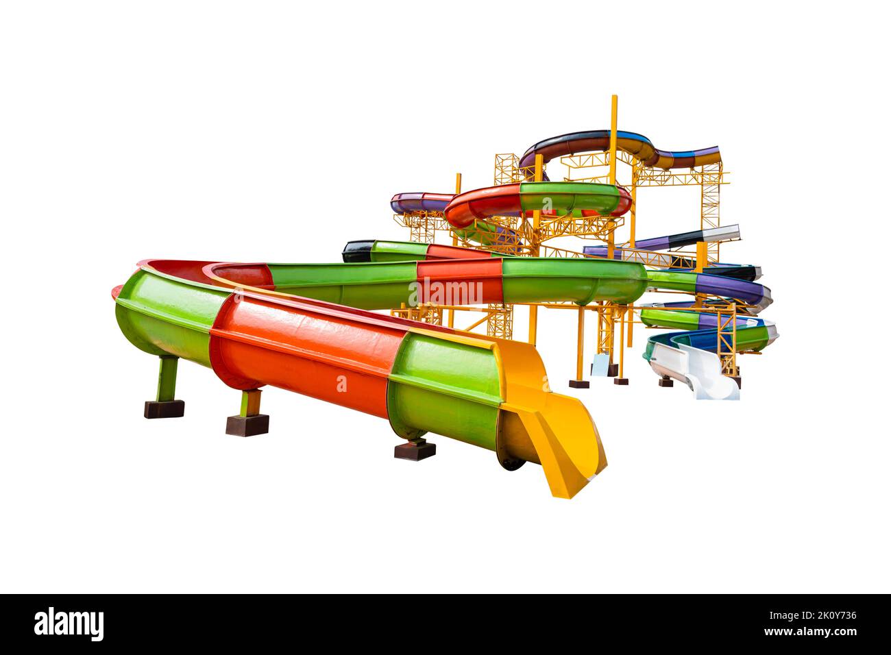 Aquapark slides isolated on white background included clipping path. Stock Photo