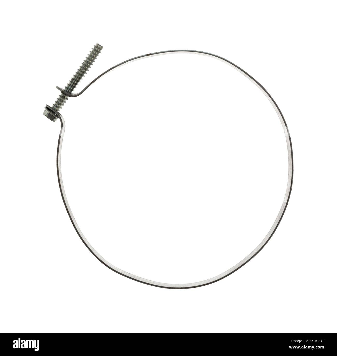 Overhead view of an old circle clamp isolated on a white background. Stock Photo