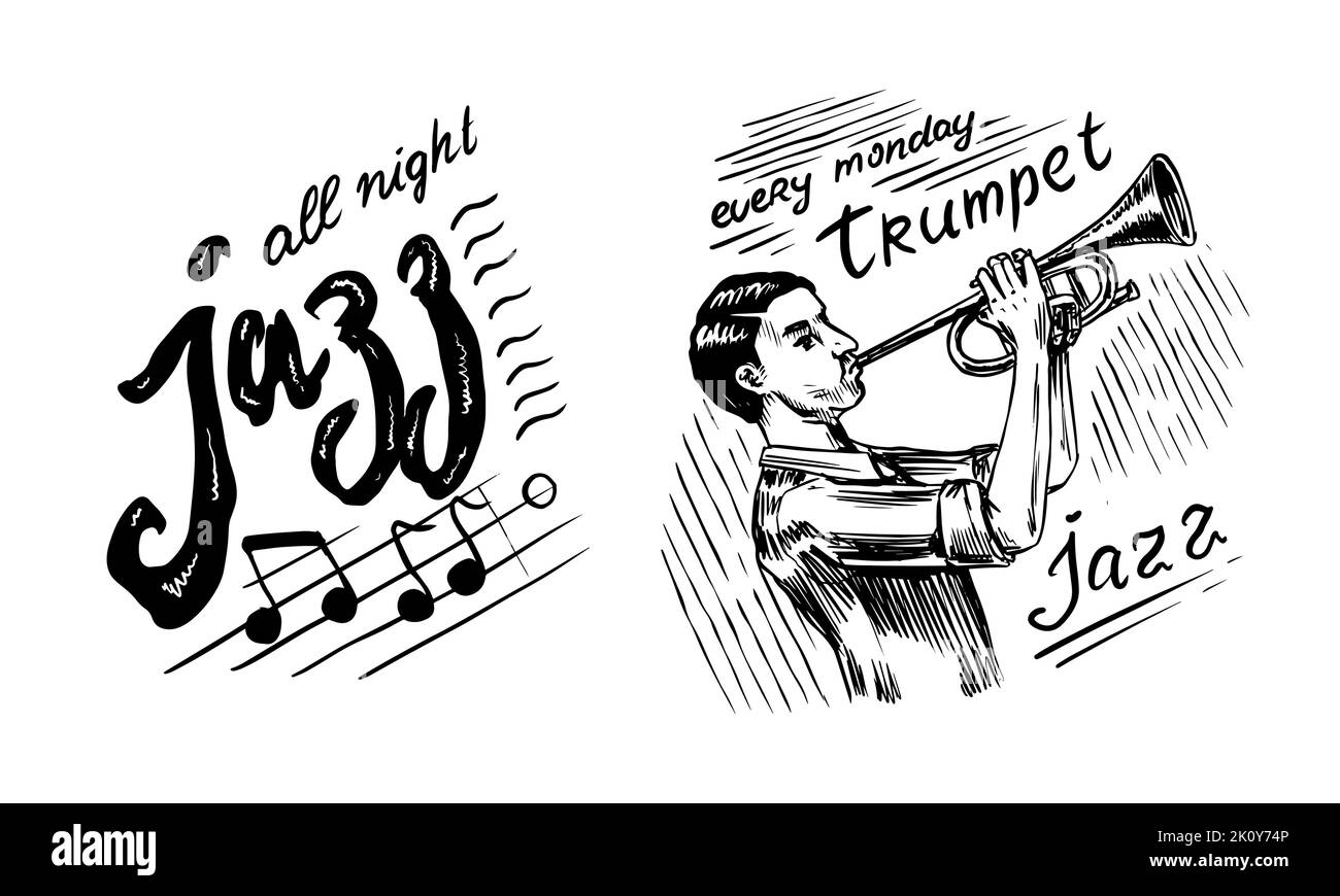 Jazz music. Man plays a musical instrument. Trumpeter man with