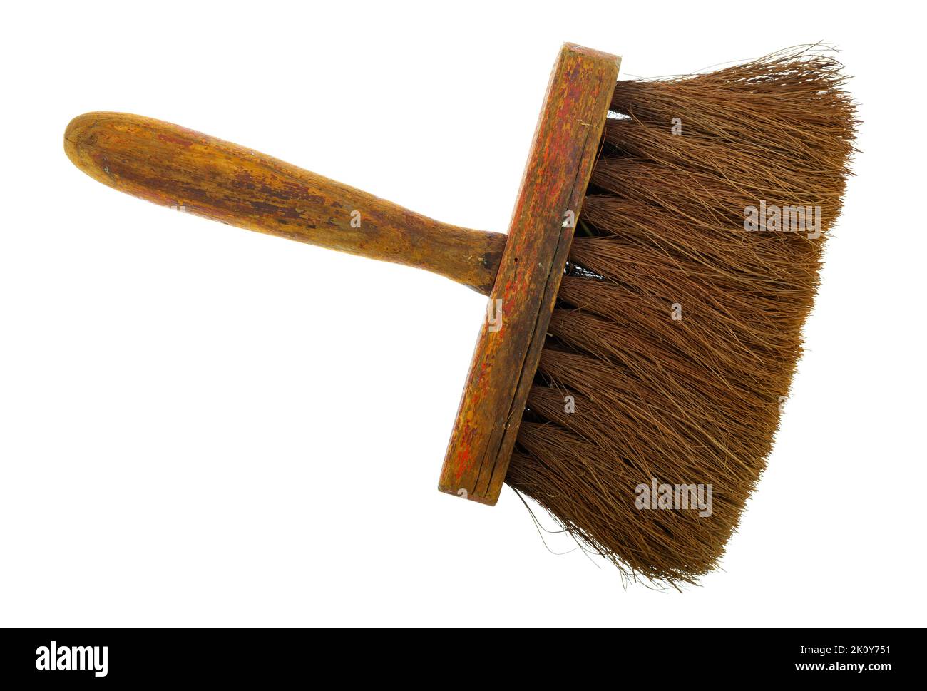 Top view of a vintage paste brush for wallpapering isolated on a white background. Stock Photo