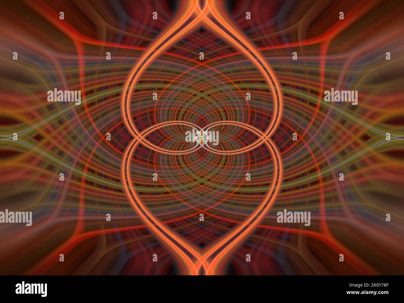 Digital art, 3d illustration. Symmetrical abstract red and orange fractal pattern Stock Photo
