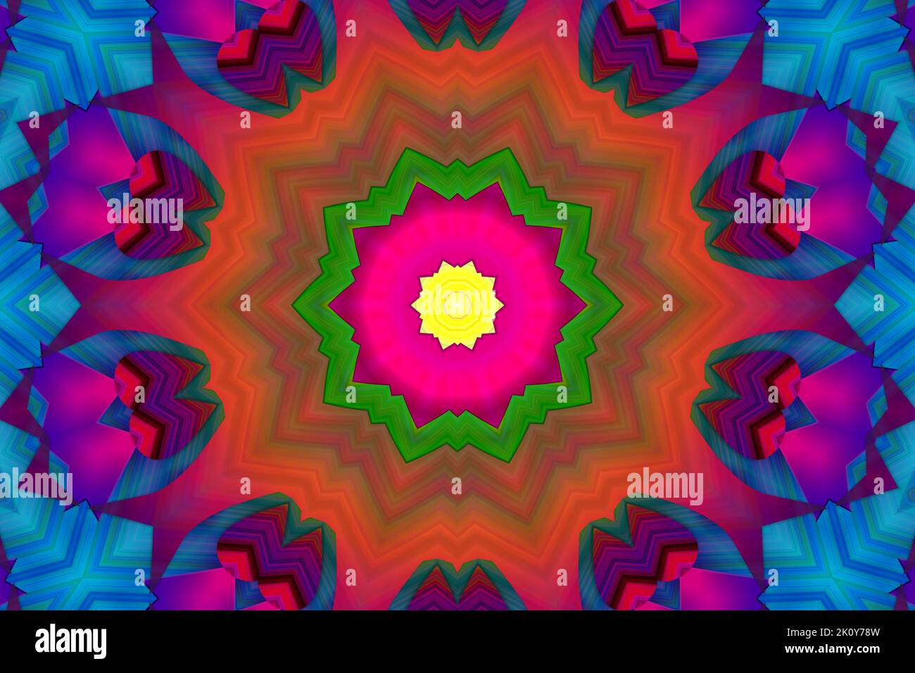 Digital art, 3d illustration. Abstract bright and colorful symmetrical seamless background pattern Stock Photo