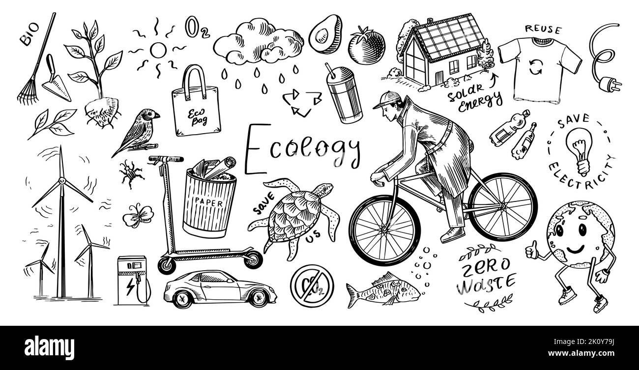 Green recycling concept drawn Black and White Stock Photos & Images - Alamy