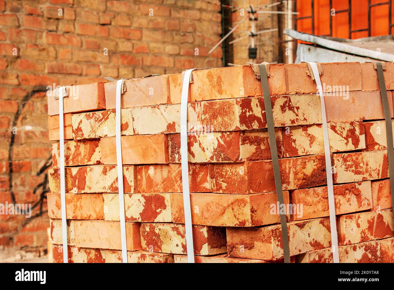 A pack of fireclay bricks in a construction warehouse on the street