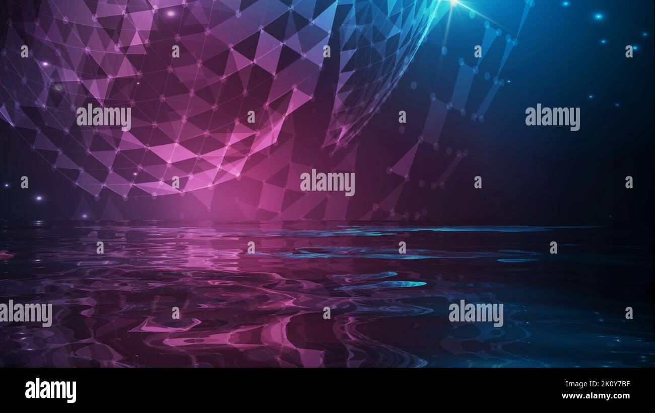 Music abstract sphere background with reflection in water. Music background concept art. Stock Photo