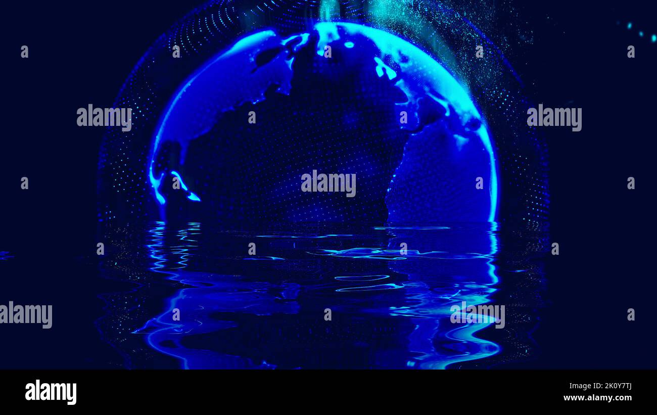 World globe metaverse earth map background. Futuristic technology background. Digital network 3d. Stock Photo