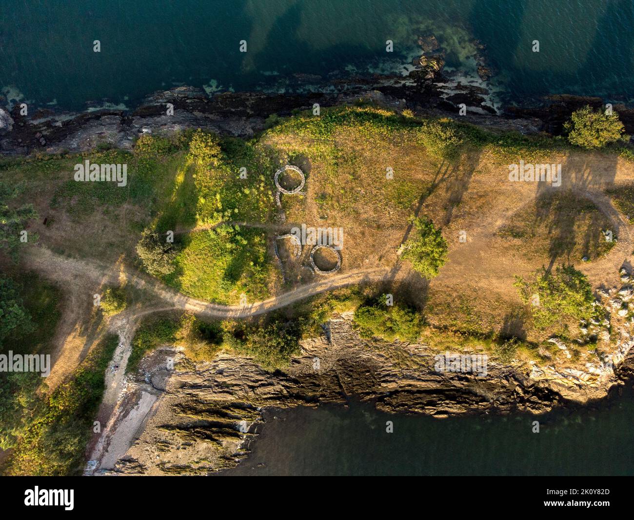 Impressive aerial drone image of the small fort of Neixon in Boiro - Galicia Stock Photo