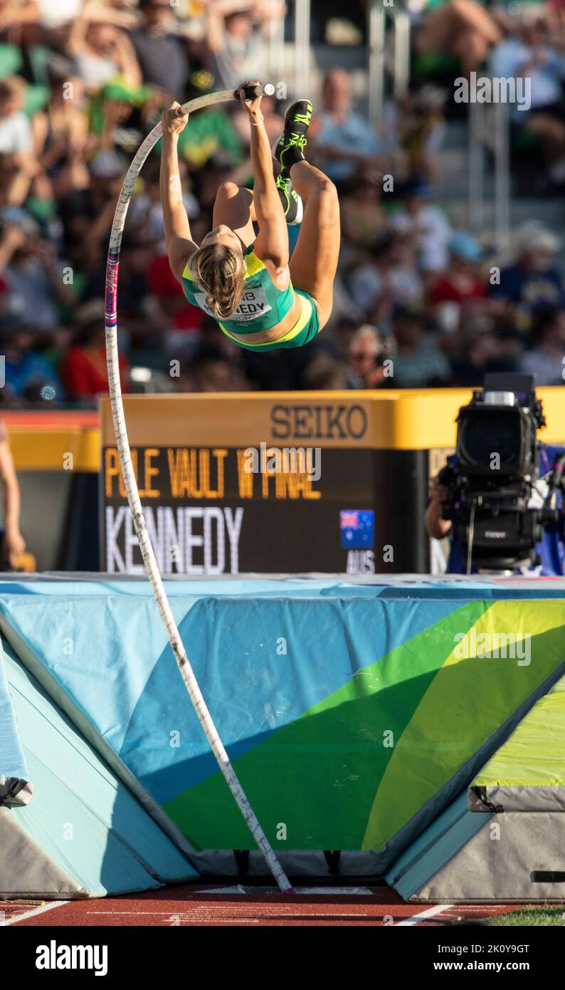 Nina Kennedy of Australia competing in the women’s pole vault final at