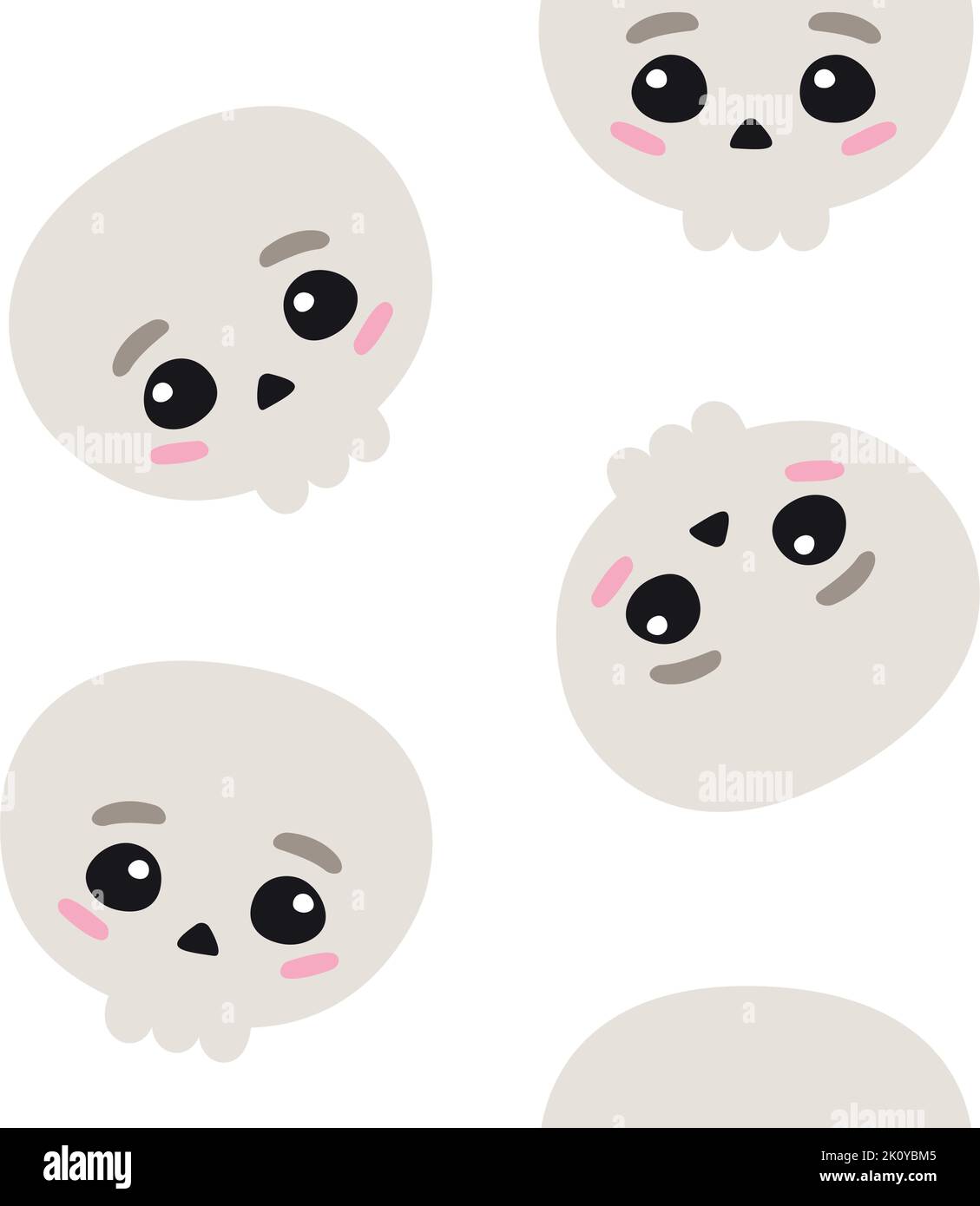 Vector seamless pattern of flat kawaii skull Stock Vector
