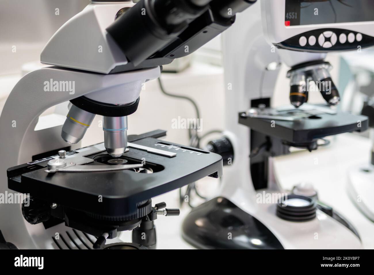 Objective lenses of white professional medical optical microscope