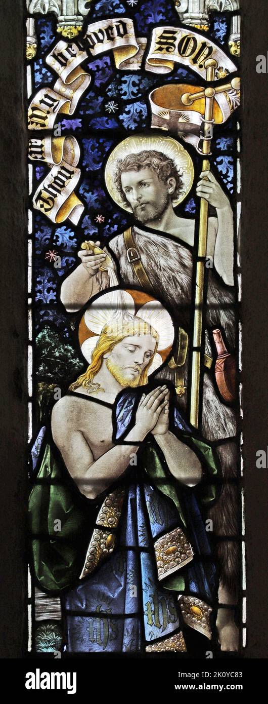 Stained glass window by Percy Bacon & Brothers depicting zzz, St Columba's Church, St Columb Major, Cornwall Stock Photo