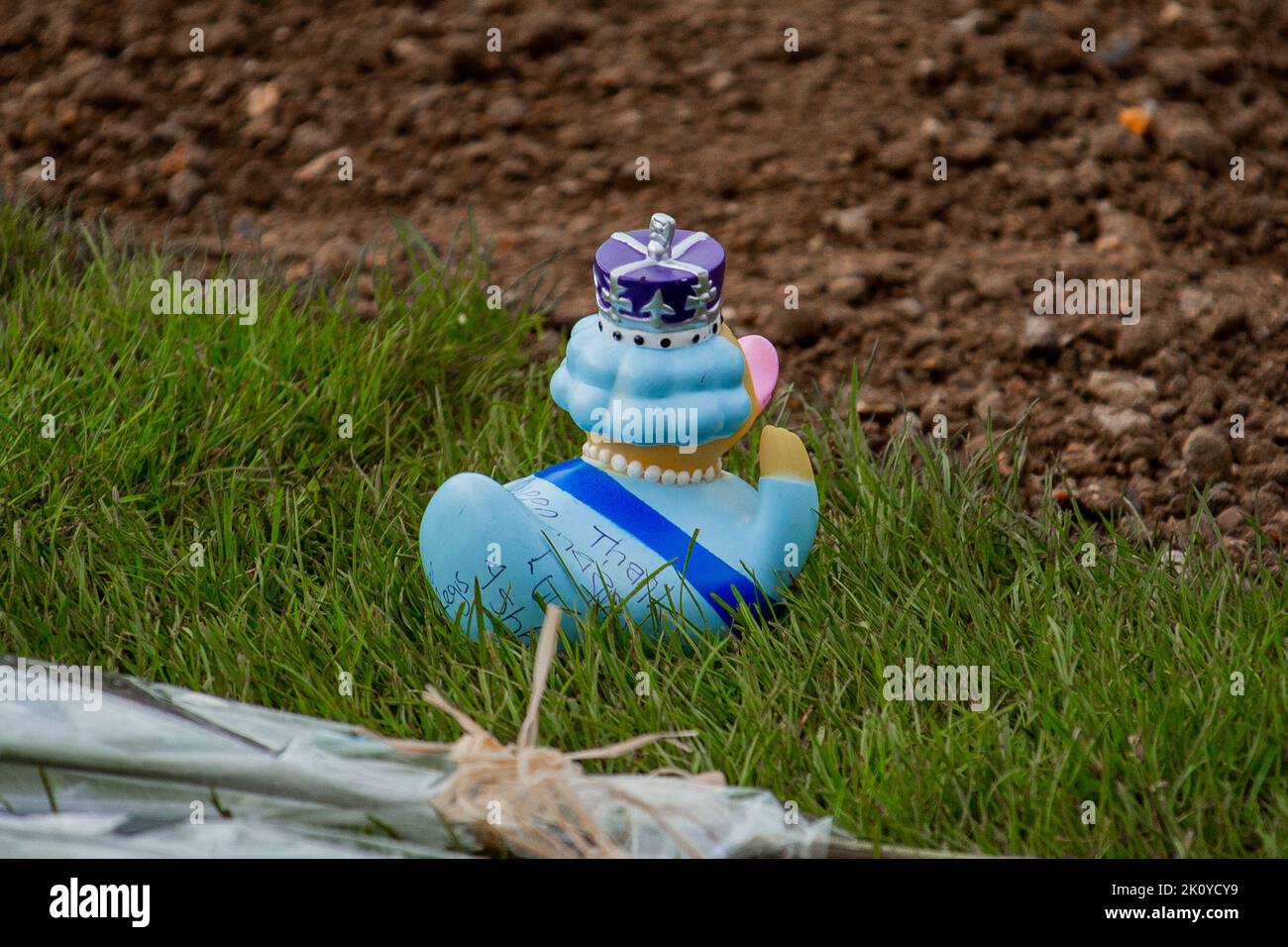 A royal rubber duck left in tribute to Queen Elizabeth II near