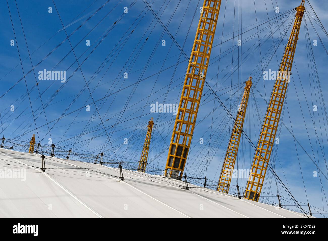 London, United Kingdom - June 2022: Roof and steel supporting columns of the O2 Arena in Greenwich Stock Photo