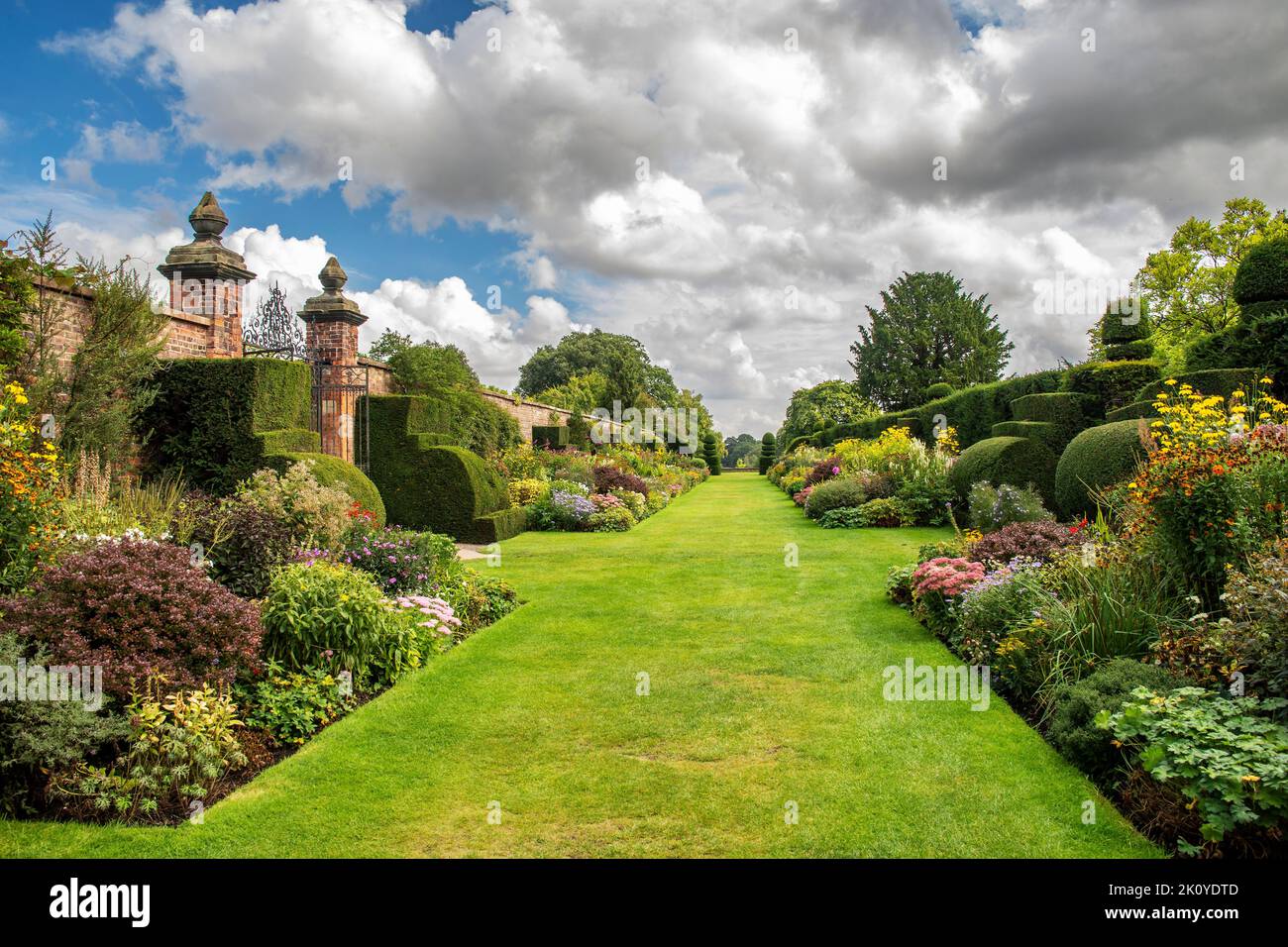 Arley Hall Cheshire England UK looking along flower beds and herbaceous borders Stock Photo
