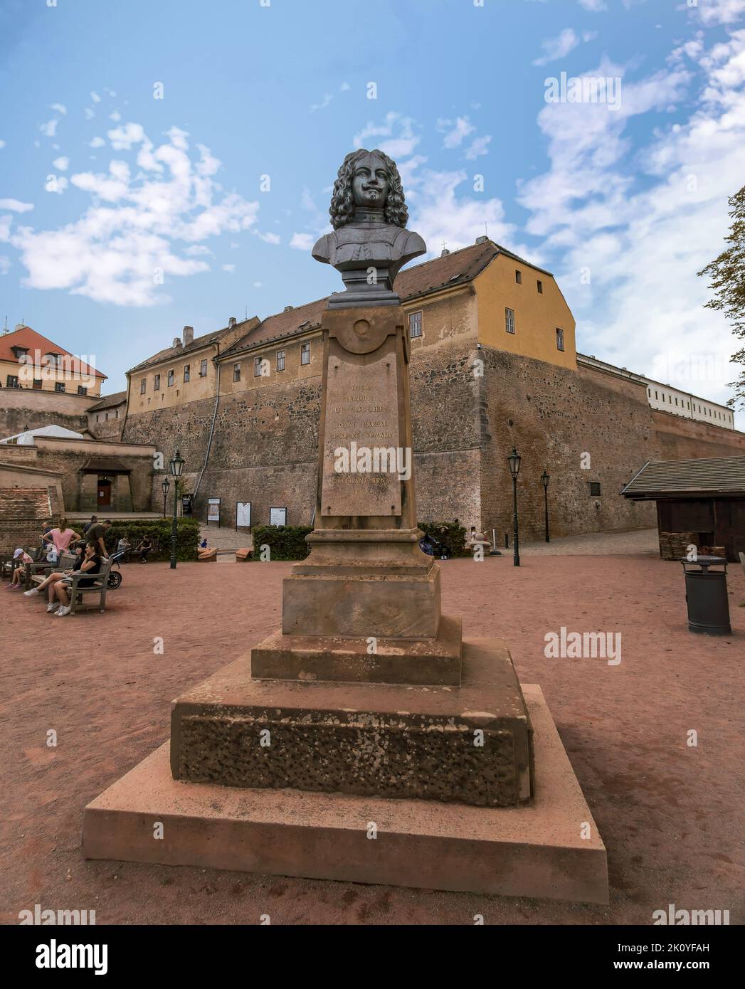 Statue of Louis Raduit De Souches in front of Spilberk Castle (Hrad Špilberk) Brno, Czech Republic Stock Photo